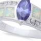 Lab White Opal Wedding Engagement Anniversary Ring 0.50CT Lab Tanzanite Marquise Cut Round Diamond White CZ Solid 925 Sterling Silver