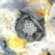 Brooch Bouquet, Ivory, Yellow, Silver, Gray, Pewter, Grey, Vintage Wedding, Elegant, Bridal, Jeweled, Feathers, Lace, Crystals, Pearls