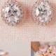 Rose Gold Bridal Earrings, Oval Stud Wedding Earrings, Bridesmaid jewelry Wedding jewelry Bridal Jewelry, Oval Crystal Stud earrings