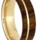 14k Gold Ring with Desert Ironwood and Yellow Gold Pinstripe, Waterproof Wood Wedding Band
