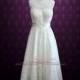 Retro Boat Neck Lace Tea Length Wedding Dress 
