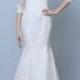 Elegant Three Quarter Sleeve Floor Length Train Lace Mermaid Wedding Dress