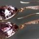 Antique Pink Rose Gold Crystal Earrings Swarovski Rhinestone Earrings Wedding Purple Rose Gold Earrings Bridesmaids Earrings Wedding Jewelry