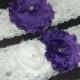Wedding Garter Set Bridal Lace Garter Ivory Purple Garter Set Shabby Flower Garter Set Rustic Garter Sets Ivory Lace Purple Garter Set