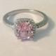 3.00 carat cushion cut pink CZ halo engagement ring