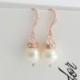 Bridal Pearl Earrings Simple Wedding Earrings Rose Gold Pearl Drop Earrings Crystal Hook Wedding Jewlery SIMPLE NEVE