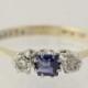 Vintage Sapphire & Rose Cut Diamond Engagement Ring - 9k Yellow Gold Band SZ 6 Unique Engagement Ring Y9614