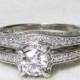 Art Deco Wedding Ring Set Diamond Engagement Ring matching wedding band 0.45 cttw 14k white gold Wedding Ring set Diamond Ring