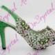 Aidocrystal 2016 fashion peep toe platform glitter rhinestone flower green high heels crystal bridal wedding dress shoes from Reliable dress shoe men suppliers on Aido Crystal