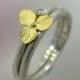Wedding Ring Set, Diamond Engagement Ring, Hydrangea Ring, Matching Wedding Band, Sterling Silver, 18k Gold, Made to order