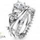 14K White Gold Engagement Ring Set Diamond Art Deco Bridal Ring Set Unique Flower Engagement Rings