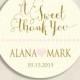 Wedding favor sticker perfect on boxes & bags. Comes in Color of Choice. Size 2" Round. A SWEET THANK YOU. Alana collection in Pink Gold