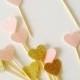 Pack of mini baby pink & gold glitter mini heart, valentines topper, wedding toppers, gold heart topper, party, engagement toppers