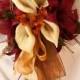 Bride Fall Wedding Bouquet Ivory Orange Red Rose and Calla Lily 20 Piece set Plus Arrangement