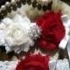 SALE-Wedding Garter - Garters - Toss Garter - Ivory Lace Garter Set - Wedding - Vintage - Red - Red Garter -  Wedding - Rhinestone