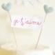 Wedding Cake Topper, Je T'aime Sign, Soft Mint Blue, French Cake Banner, Hearts on Cake