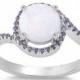 White Opal Ring Round Lab White Opal Swirl Design Halo Micro Pave Round Amethyst CZ Solid 925 Sterling Silver Wedding Engagement Ring
