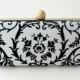 Gorgeous Off White & Black Box Clutch - Velvet Damask - Minaudière - Evening/Prom/Formal Clamshell Purse - Made to Order