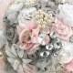 Brooch Bouquet, White, Silver, Blush, Pink, Bridal Bouquet, Jeweled, Vinage Style, Elegant Wedding, Jeweled, Lace, Pearls, Crystals, Gatsby