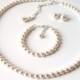 Pearl Jewelry 3 Piece Set, Bridesmaid Gifts, WHITE OR IVORY Pearl, Bridesmaid Jewelry Set, Backdrop Necklace, Single Strand, Wedding Jewelry