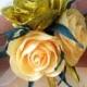 2 Ivory and gold rose corsage crepe paper mothers Corsage Ivory gold bridal corsage gold cuff bracelet corsage wrist corsage flower bracelet