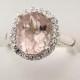 Natural  Oval 10x8mm Morganite  Solid 14K White Gold Diamond Engagement Halo Ring