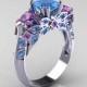 Classic 14K White Gold Three Stone Princess Blue Topaz Amethyst Solitaire Engagement Ring R500-14KWGAMBT