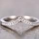 14K White Gold V Wedding Band Chevron Wedding Band,V Wedding Band,Curved Wedding Ring Micro Pave Diamond Ring V Ring