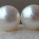 pearl earrings - AAA 8.5-9mm White Freshwater Pearl stud Earrings, White pearl earrings.real pearl ear rings, button pearl earrings