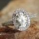 Moissanite & Diamond Oval Halo Engagement Ring .90 1 ct 7x5mm 14k 18k White Yellow Rose Gold-Platinum-Custom made your size-Wedding-10k