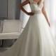 Satin Lace Beaded Floor Length V-Neck Wedding Dress