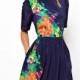 Midi Dress In Floral Print With Buttoned Waist