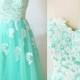Aqua vintage lace and tulle tea length prom dress