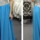 PD16057 blue with sparkly sequined top long chiffon prom gown