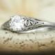 14K White Gold and Moissanite - Dainty Filigree Engagement Ring - Vintage-style White Gold Wedding Ring - Diamond Alternative