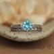 Blue Topaz Solitaire Wedding Ring Set in Sterling with Notched Diamond Pattern Band, Vintage-Style Classic Solitaire and Band Engagement Set