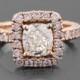 Diamond Engagement Ring, Diamond Halo Engagement Ring, Pink Diamond Ring, Rose Gold Ring, Cushion Cut Diamond Engagement Ring - LS3620