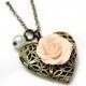 Rose Heart locket necklace, Gold Rose, Locket Wedding Bride, Bridesmaid Necklace, Birthday Gift, Rose Photo Locket