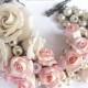 Plastic Art. Art Jewelry. Sculpture Flowers. Weddings Bracelet. soft pink. Bridal Bracelet. handmade. shabby chic style. Roses jewelry.
