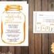 Wedding Invitation - Mason Jar - Painted Watercolors - Invitation and RSVP Card with Envelopes