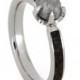 White Gold Engagement Ring With Partial Dinosaur Bone Inlays and a Rough Diamond Stone, 1 ct. Diamond Ring
