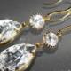 Crystal Gold CZ Wedding Earrings Swarovski Clear Rhinestone Vermeil Gold Earrings Teardrop Dangle Bridal Earring Wedding Crystal Jewelry