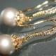 Platinum Beige Pearl Gold Earrings Swarovski 8mm Pearl Vermeil Gold Small Earrings Platinum Pearl Drop Wedding Earring Bridal Pearl Jewelry