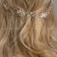 Rhinestone Hair Vine, Bridal Headband, Pearl Leaf and Crystal Headband, Boho Headband - Amelia
