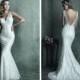 Simple Lace Sleeveless Deep V-neck Mermaid Floor Length Spring Wedding Dress