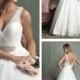 Floor Length Slim Lace Wedding Dress with Draped Overlay and Flower Accented Bodice