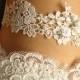 bridal garter, wedding garter, off white lace garter, bride garter, beaded bridal garter, vintage garter, rhinestone garter