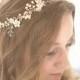 Bridal wedding flower leaf grecian Gold headpiece, Gatsby Bride freshwater Ivory Pearl headband, Boho Bohemian hair tiara crown Halo