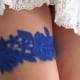 Wedding Garter, Bridal Garter Set, Royal Blue Wedding Garter, Royal Blue Bridal Garter Lace Gartert : ELODIE Floral Guipure Lace Garter