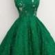 PD16061 Retro 1950s Green tea length illusion lace prom dress